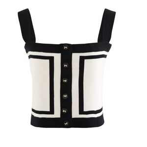Chicwish Black and Cream Buttoned Crop Top